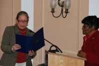 Deputy Mayor Drew Claxton awards Rosette Kearse a proclamation during Tuesday night's common council meeting. Photo Credit: Art Cusano Deputy Mayor Drew Claxton awards Rosette Kearse a proclamation during Tuesday ni